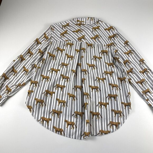 Jane & Delancey Striped Cheetah Blouse Button Up Roll Tab Sleeve Novelty Sz XL - Picture 4 of 10